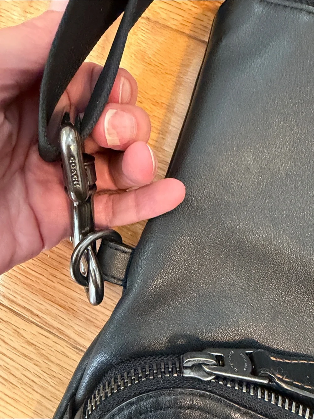 Coach Black Leather Convertible Laptop Tote/Messenger Bag with Adjustable Strap